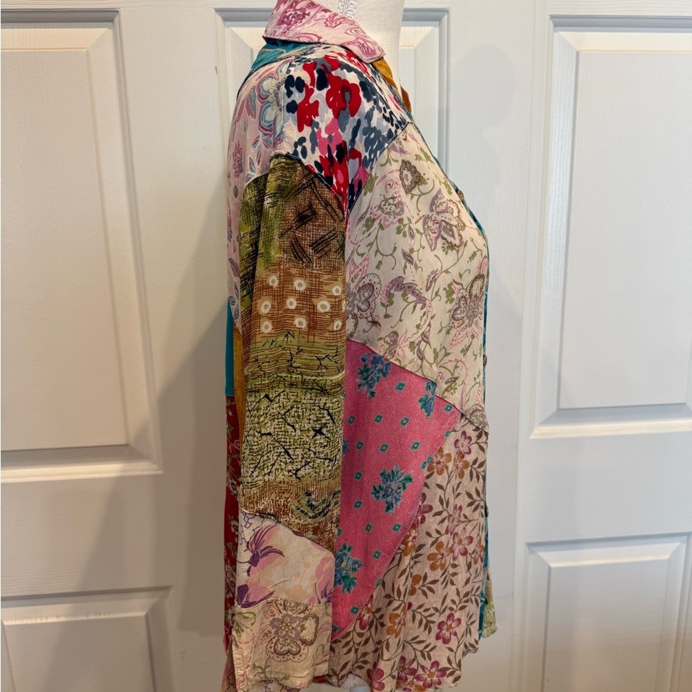 Sacred Threads Patchwork Boho Button Up Blouse Artsy Festival Top Size S - Picture 6 of 9